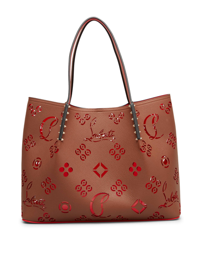 Shop Christian Louboutin Cabarock Large Loubinthesky Perforated Tote Bag In Biscotto