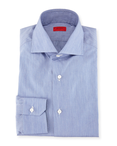 Shop Isaia Slim-fit Basic Solid Cotton Dress Shirt In Medium Blue