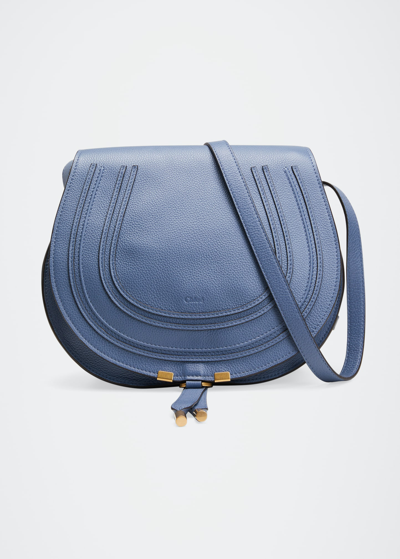 Shop Chloé Marcie Medium Saddle Crossbody Bag In Graphite Navy