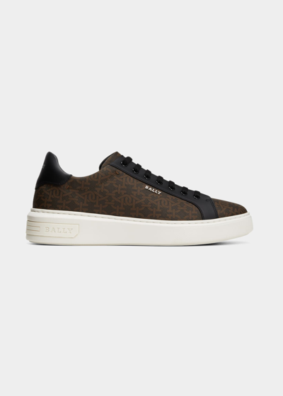 Shop Bally Men's Miky Bb-monogram Low-top Leather Sneakers In Cuero Multi