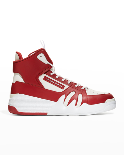 Shop Giuseppe Zanotti Men's Birel Talon High-top Sneakers In White / Red