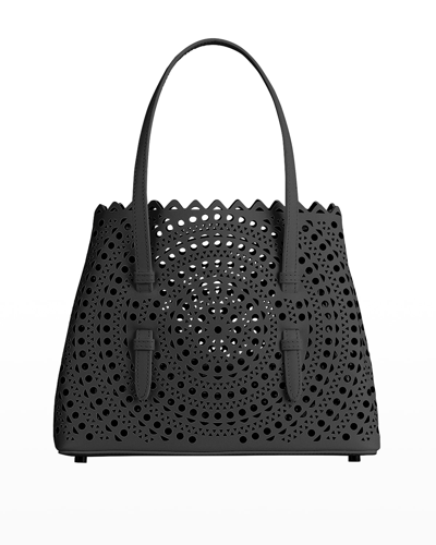 Shop Alaïa Mina 32 Laser-cut Leather Tote Bag In Noir