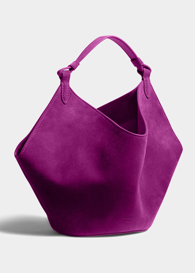 Shop Khaite Lotus Mini Suede Shoulder Bag In Mulberry