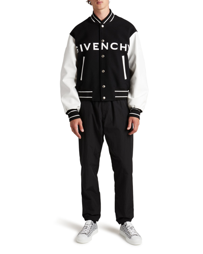 Shop Givenchy Men's Wool-leather Logo Varsity Jacket In Black/white