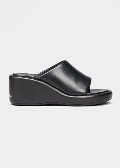 Shop Balenciaga Rise Lambskin Wedge Slide Sandals In Black/white