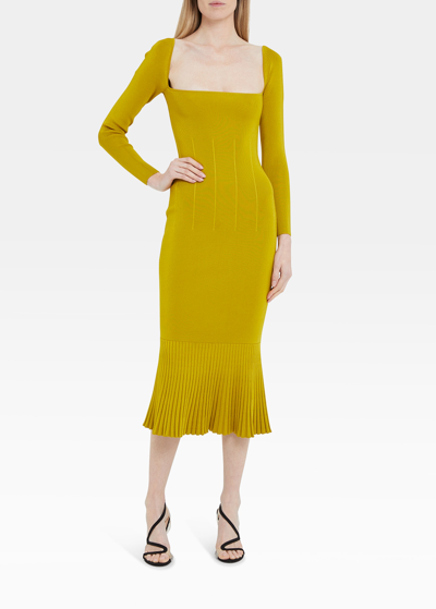 Shop Galvan Mixed-knit Midi Dress In Citrus