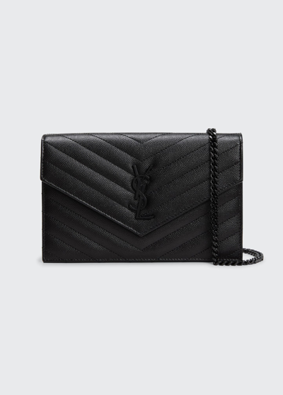 Saint Laurent Small Ysl Envelope Flap Wallet on Chain Black