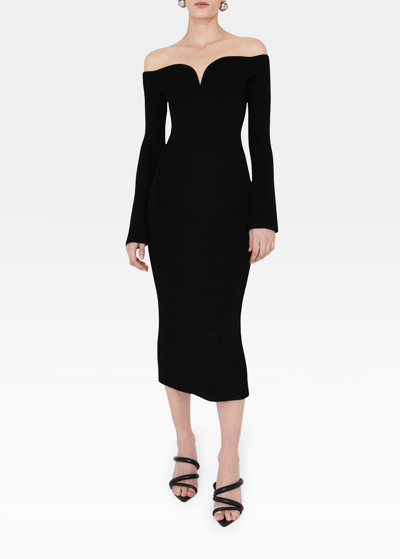 Shop Galvan Grace Off-the-shoulder Midi Dress In Black