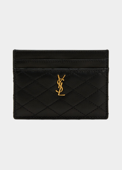 Shop Saint Laurent Gaby Ysl Card Case In Quilted Leather In Nero
