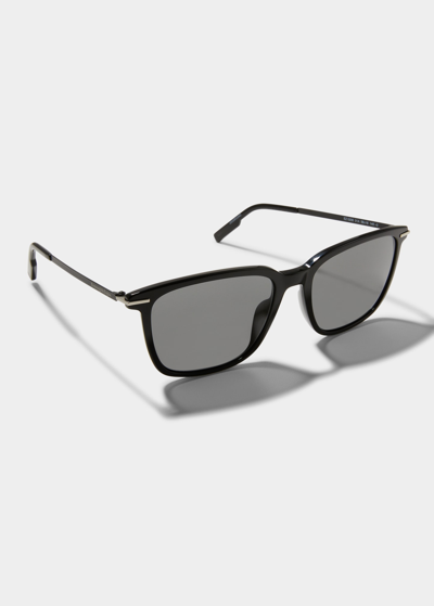 Shop Zegna Men's Solid-lens Square Sunglasses In Black/smoke