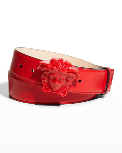 Shop Versace Leather Medusa-buckle Belt In Canna/canna