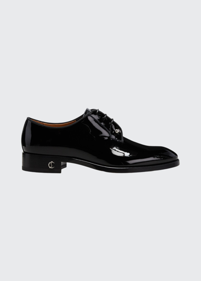 Shop Christian Louboutin Men's Chambeliss Patent Red-sole Oxfords In Black
