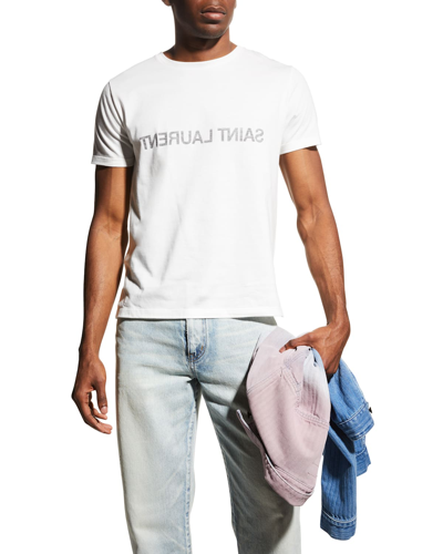 Shop Saint Laurent Men's Backwards-logo T-shirt In Nero Multicolor