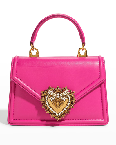 Shop Dolce & Gabbana Devotion Mini Leather Top-handle Bag In Dark Pink