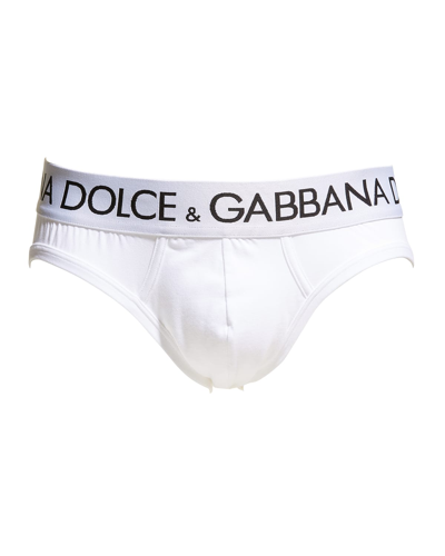 Shop Dolce & Gabbana Men's Midi Logo Briefs In Optic White