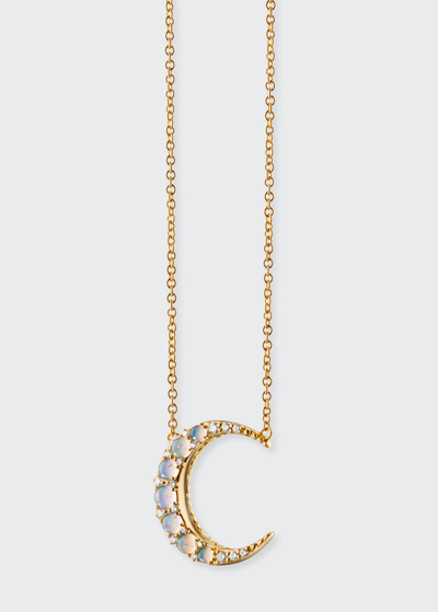 Shop Monica Rich Kosann 18k Yellow Gold Mini Crescent Moon Opal Diamond Necklace In Multi