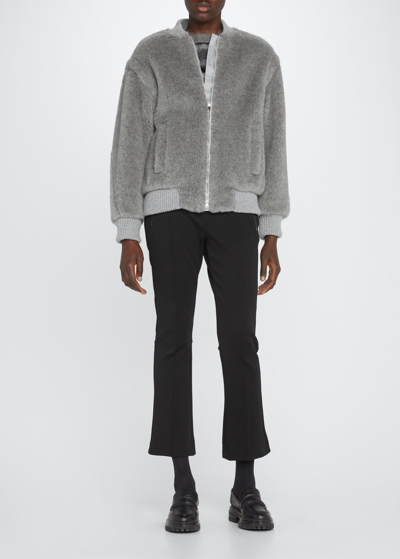 Shop Max Mara Terry Teddy Oversized Bomber Jacket In Light Grey