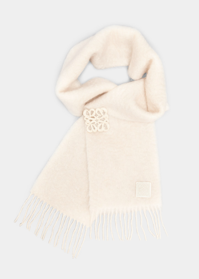 Loewe Mohair And Wool Scarf With Anagram Brooch In White