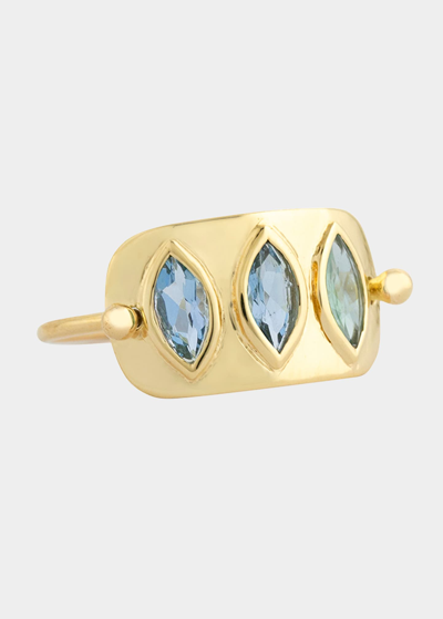 Shop Celine Daoust Triple Marquis Aquamarine Ring In Yg
