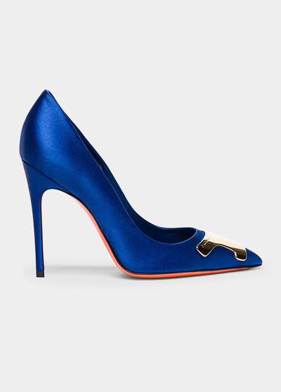 Santoni Puff Satin Plaque Pumps In Blue