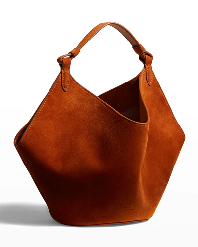Shop Khaite Lotus Mini Suede Shoulder Bag In Caramel
