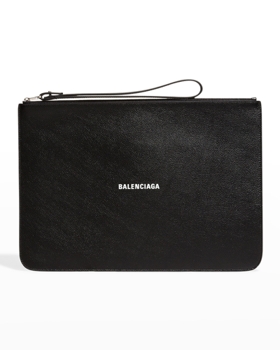 Shop Balenciaga Zip Leather Pouch Clutch Bag In Black/white