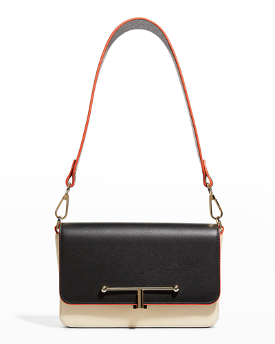 Shop Strathberry Melville Colorblock Leather Shoulder Bag In Black Diamond
