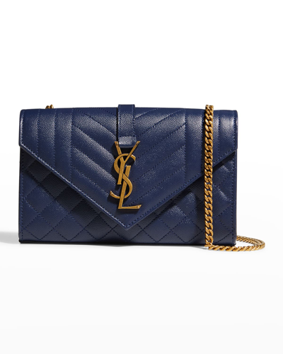 Shop Saint Laurent Envelope Small Leather Crossbody Bag In Blue Charron