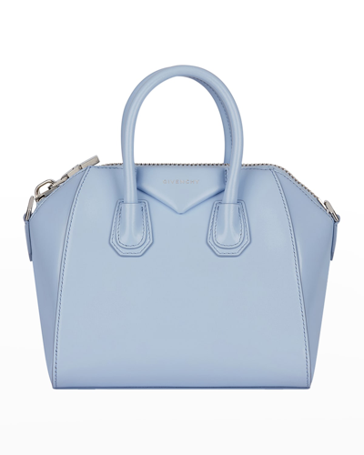 Shop Givenchy Mini Antigona Shoulder Bag In Calf Leather In Baby Blue