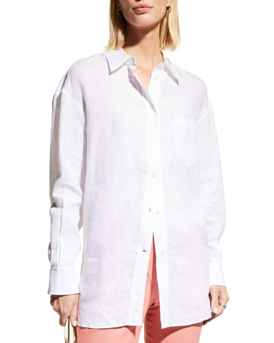 Shop Loro Piana Long-sleeve Linen Blouse In Optical White