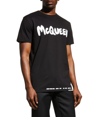 Shop Alexander Mcqueen Men's Graffiti-logo T-shirt In Black Multi