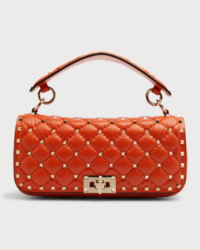 Shop Valentino Rockstud Quilted Calfskin Convertible Shoulder Bag In Fall Orange