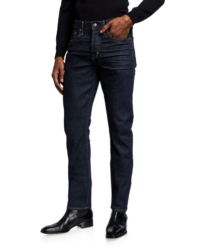 Shop Tom Ford Men's Dark-wash Slim-straight Jeans In Medium Blue Solid