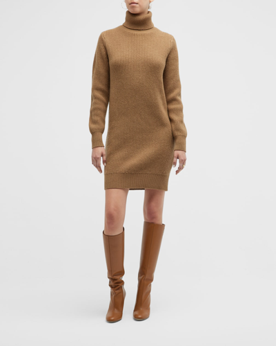 Shop Michael Michael Kors Merino Wool-cashmere Turtleneck Sweater Dress In Husk