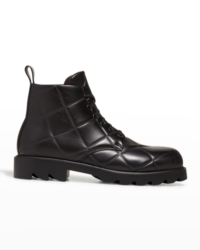 Shop Bottega Veneta Men's Strut Padded Leather Combat Boots In Nero