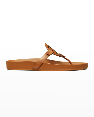 Shop Tory Burch Miller Cloud Leather Thong Sandals In Bourbon Miele