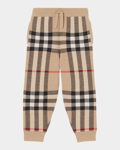Shop Burberry Boy's Gerard Check Jogger Pants In Archive Beige Ip