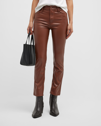 Mother The Dazzler Mid-rise Slim Cropped Faux-leather Ankle Jeans In Friar Brown