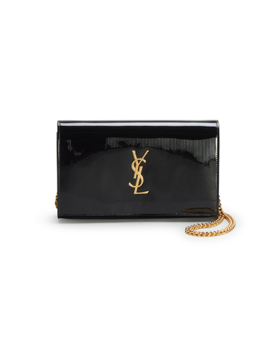 Shop Saint Laurent Kate Medium Ysl Wallet On Chain In Ribbed Leather In Nero