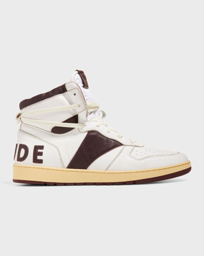Shop Rhude Men's Rhecess Bicolor Leather High-top Sneakers In White/maroon