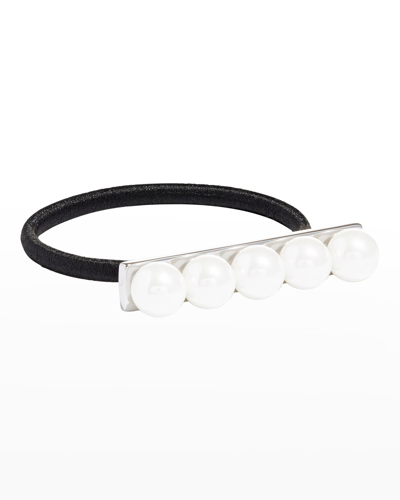 L Erickson Pearly Bar Ponytail Holder In Silver/pearl