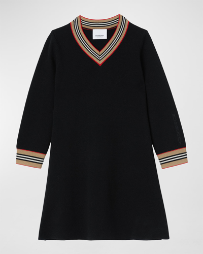 Shop Burberry Girl's Ginny Icon Stripe Sweater Dress In Black