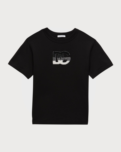 Shop Dolce & Gabbana Boy's Textured Logo Patch T-shirt In Nero