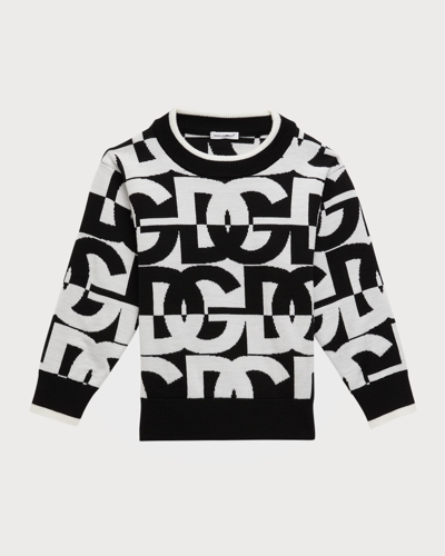 Shop Dolce & Gabbana Boy's Logo Intarsia Wool Sweater In Variante Abbinata