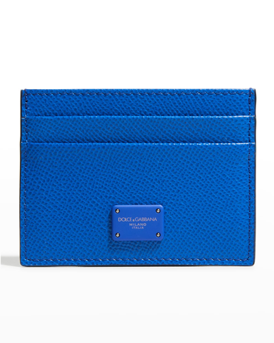 Shop Dolce & Gabbana Men's Dauphine Leather Card Holder In Bright Blue