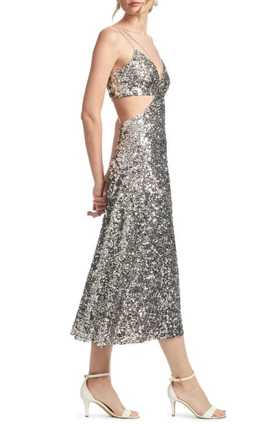 Shop Sachin & Babi Roux Sequin Cutout Midi Dress In Silver