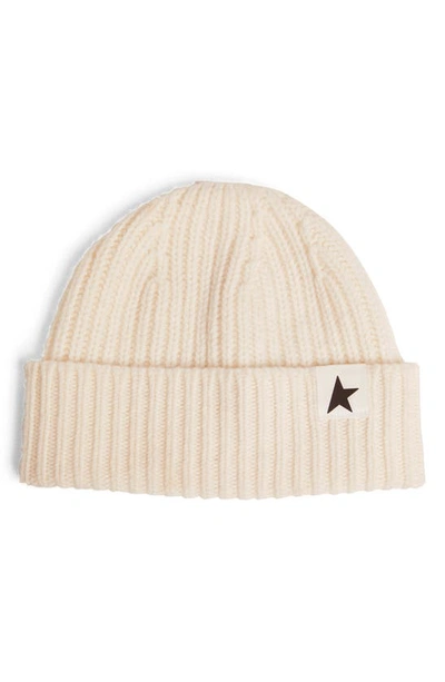 Golden Goose Damian Star Cuff Rib Beanie In Off White