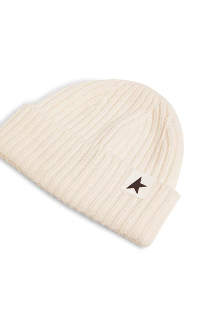Golden Goose Damian Star Cuff Rib Beanie In Off White
