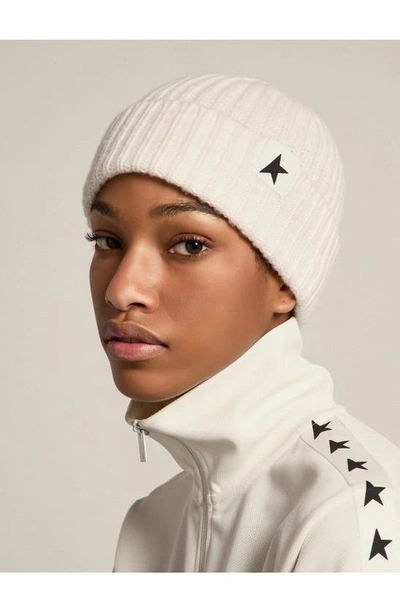 Golden Goose Damian Star Cuff Rib Beanie In Off White