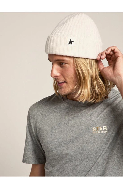 Golden Goose Damian Star Cuff Rib Beanie In Off White